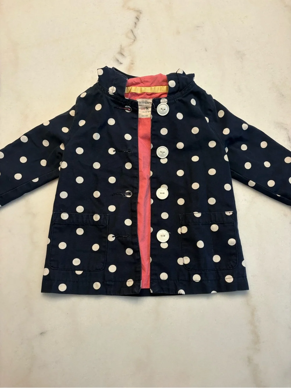 Old Navy Navy Polka Dot Hooded Raincoat with Pink Lining